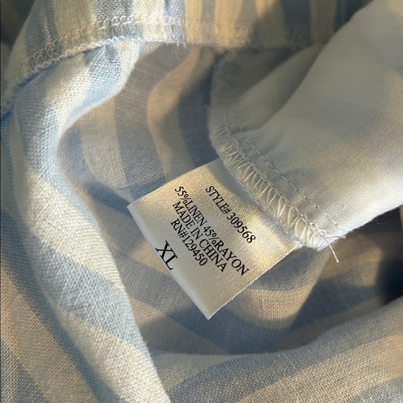 Blue and White linen blend Striped Pants - Picture 8 of 8